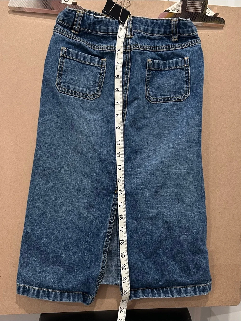 Old Navy Girls 7 Denim Midi Skirt Utility Pocket Blue Jean Y2K